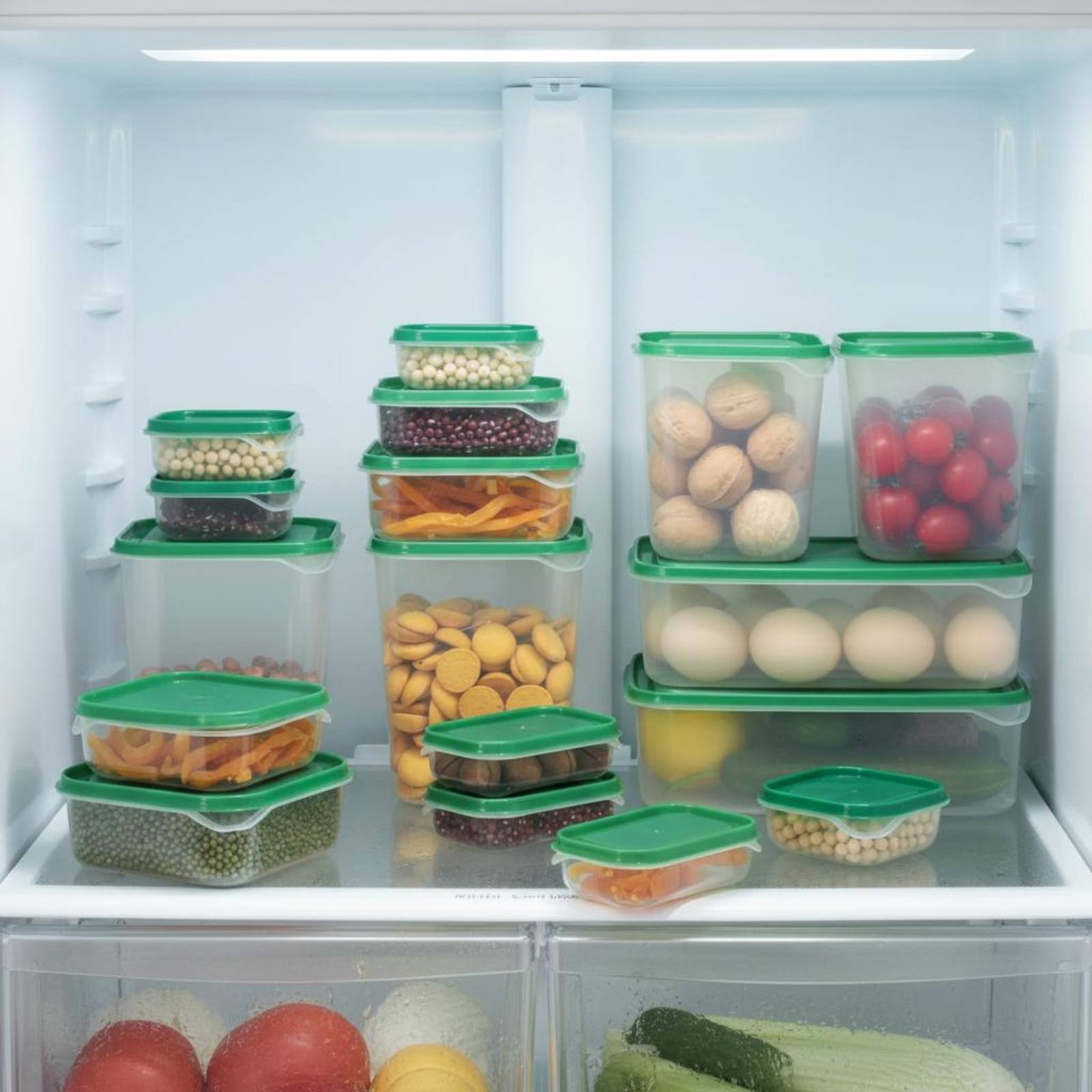 Food Storage Refrigerator - 17個入り冷蔵庫収納ボックスセット、漏れ防止プラスチック食品容器、蓋付き気密食品容器セット、冷蔵庫用再利用可能