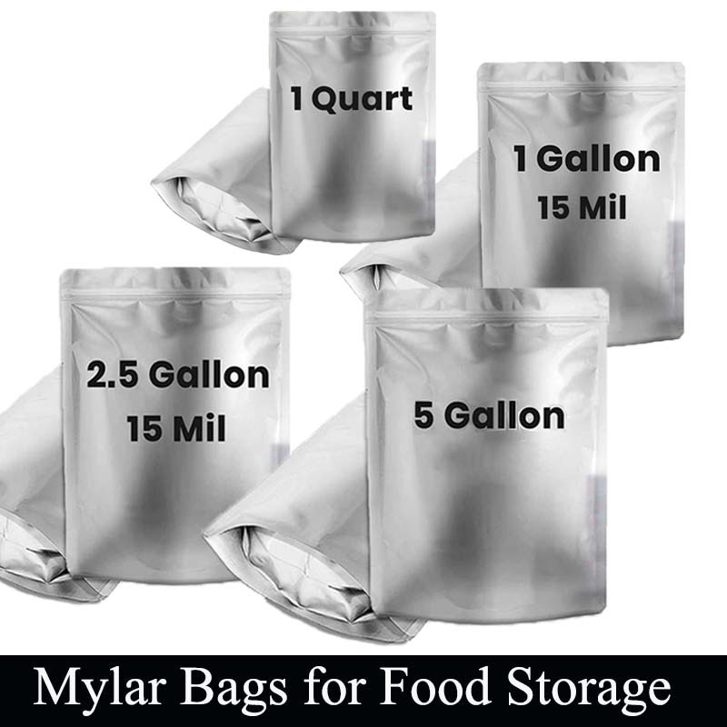 Food Storage Long Term - 0.25/1/2.5/5ガロン シルバーアルミマイラーバッグ 食品保存用 超厚手 スタンドアップタイプ 長期保存に最適