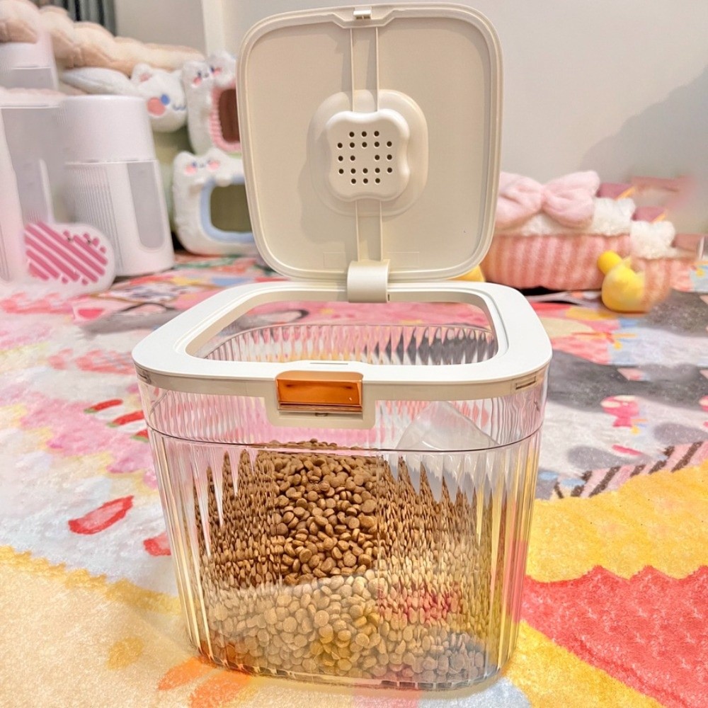 Food Storage Large Plastic Containers - フリップカバー付きドッグフード収納容器 透明 大容量 猫用ドライフードボックス 密閉プラスチック製ペットフード収納バレル