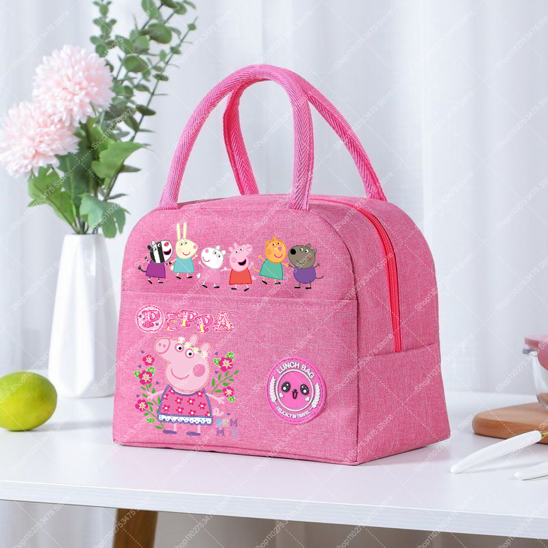 Food Storage Bag - 女の子アニメかわいいランチトート漫画ペッパピッグジップハンドバッグカジュアル食品断熱バッグファッションプリント収納ポーチギフト 2026