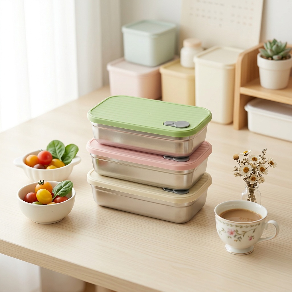Food Storage 30 Years - ステンレス製弁当箱、金属製ランチボックス、電子レンジ対応食品保存容器、積み重ね可能、食事準備用、漏れ防止、大人子供学校用