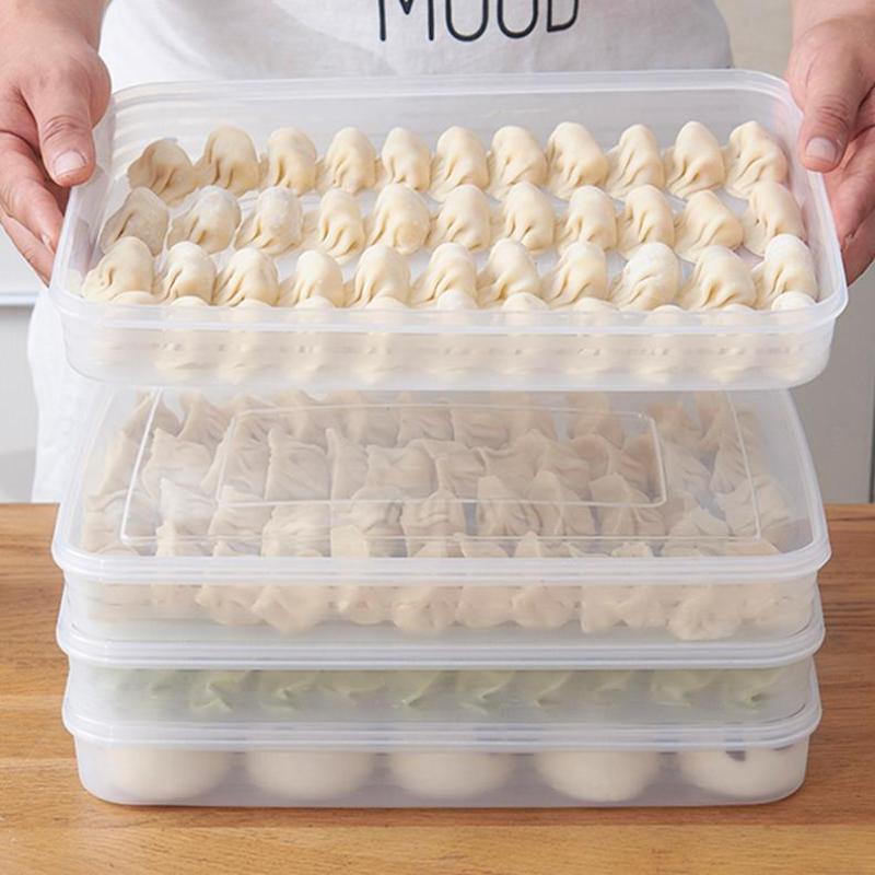 Food Storage Refrigerator - 透明なキッチン収納ボックス 冷蔵庫オーガナイザー 食品グレードのプラスチック容器 トレイ 果物、野菜、肉、餃子用 C