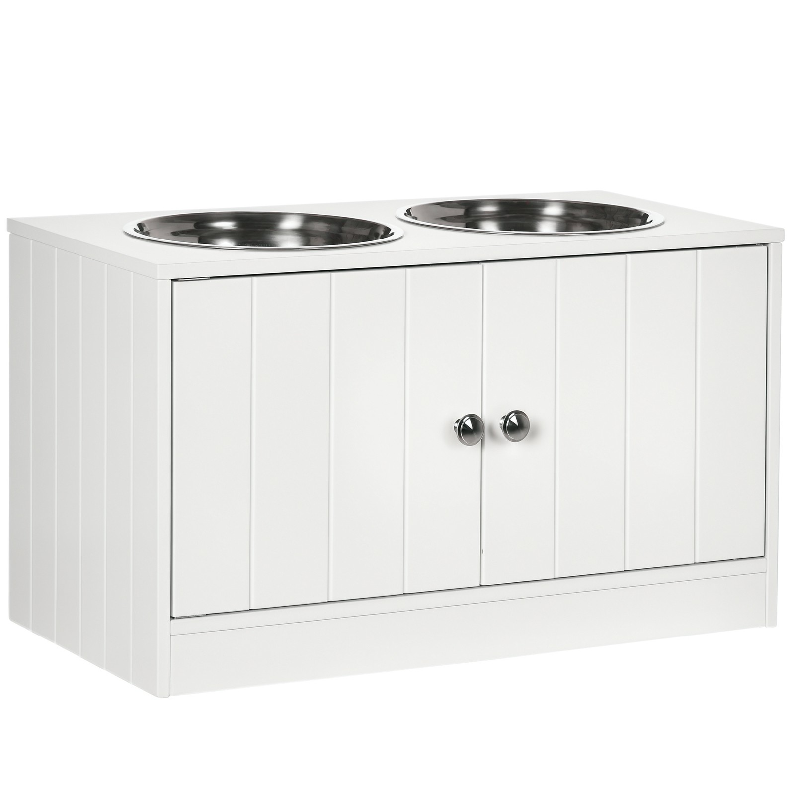 Food Storage In Cabinets - 磁気ドア付きドッグフード収納キャビネット＆犬用給餌ステーション、ホワイト