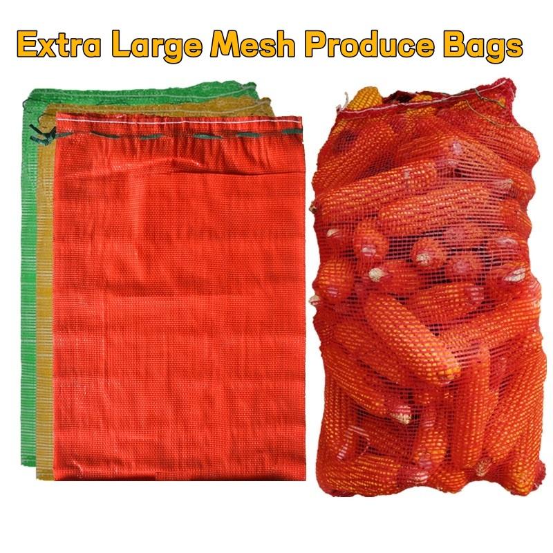 Produce Bag Reusable Mesh - 特大サイズの再利用可能なメッシュ製品保存袋 適用：玉ねぎ、ジャガイモ、野菜、薪 50枚入り