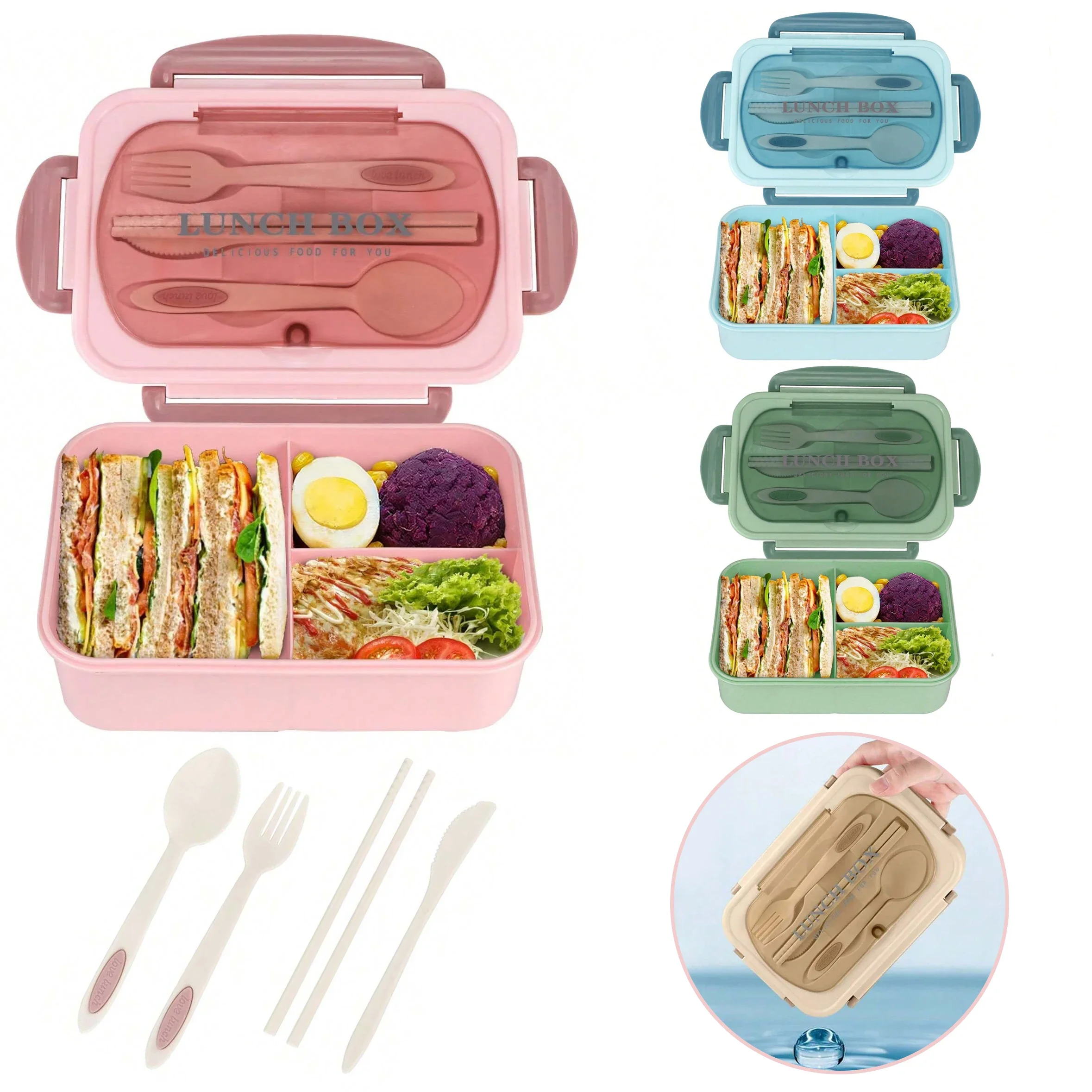 Food Storage 30 Years - 大人用弁当箱 3コンパートメント付き ランチコンテナ 男女兼用 ポータブルランチボックス 食品保存容器