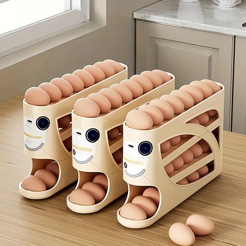 Food Storage Large Plastic Containers - 3段式回転卵収納容器 冷蔵庫用 24個収納 オーガナイザーラック 大容量 キッチン＆冷蔵庫収納ボックス