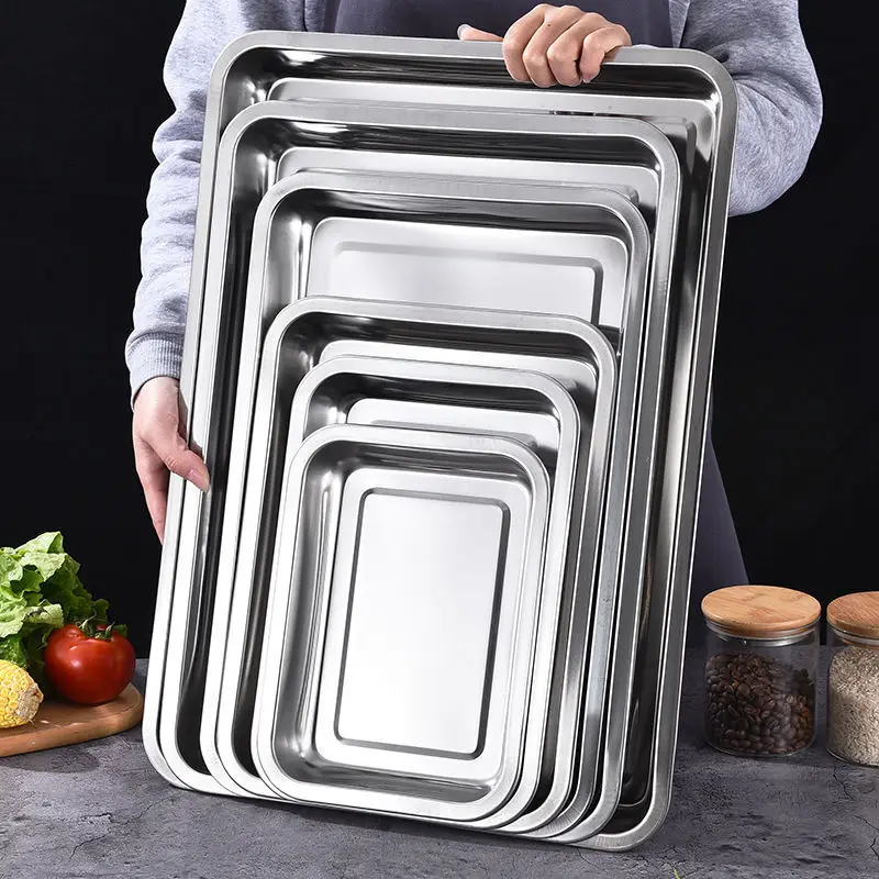 Food Storage For Restaurant - ステンレス鋼バーベキュー茶収納サービングトレイ長方形蒸し米ソーセージプレートグリル肉レストラン金属器具