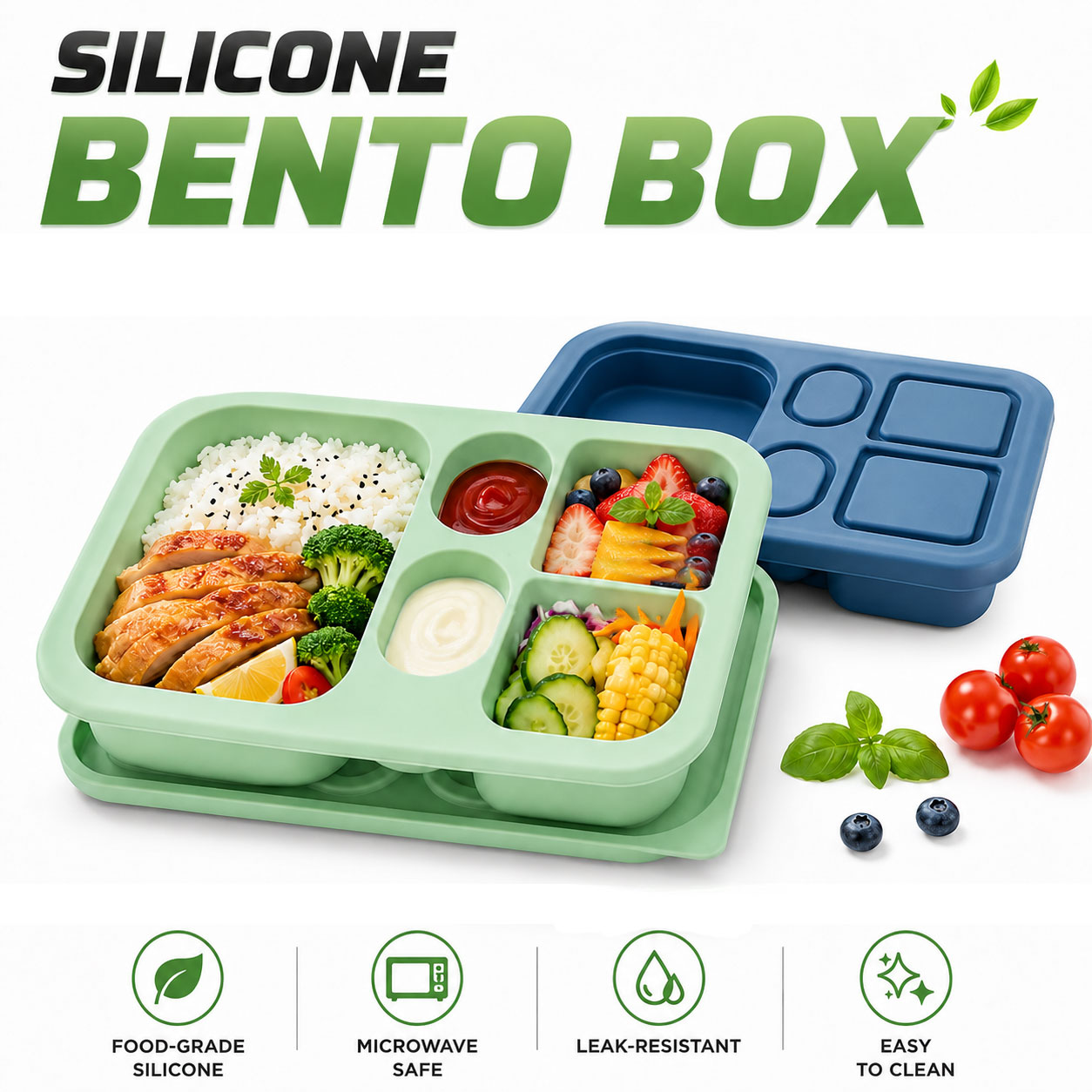 Food Storage 30 Years - ポータブルシリコン弁当箱子供大人用 5 コンパートメントスナック容器ベビーフード収納ボックスディッピングソースケース