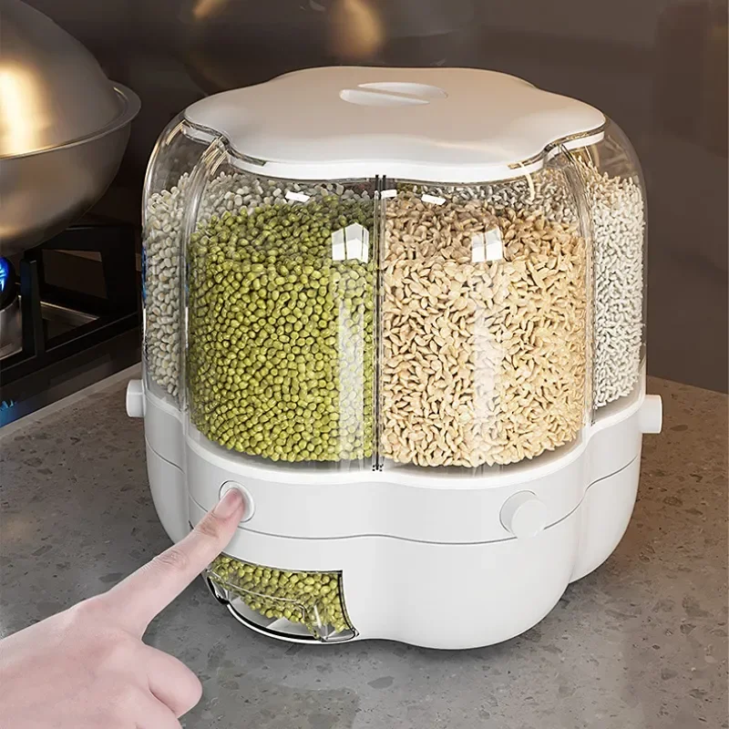 Food Storage Large Plastic Containers - キッチン保存容器 大型食品保存容器 360 ° 回転米樽密閉シリアルディスペンサー米タンク穀物ボックス