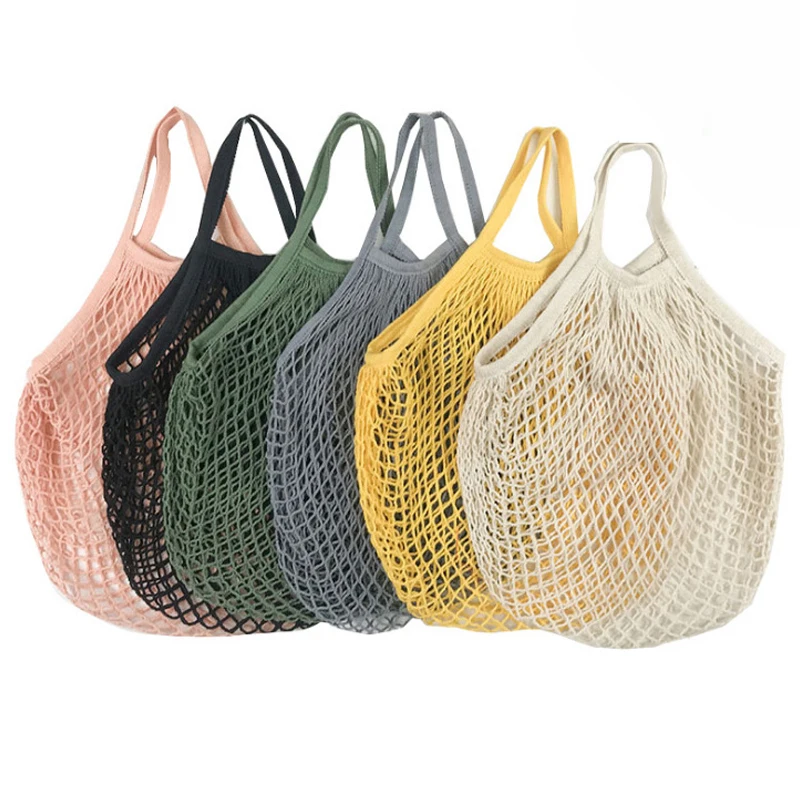 Produce Bag Reusable Mesh - 折りたたみ式コットンメッシュショッピングバッグ再利用可能な中空ネットポーチ野菜果物農産物バッグキッチン収納オーガナイザートート
