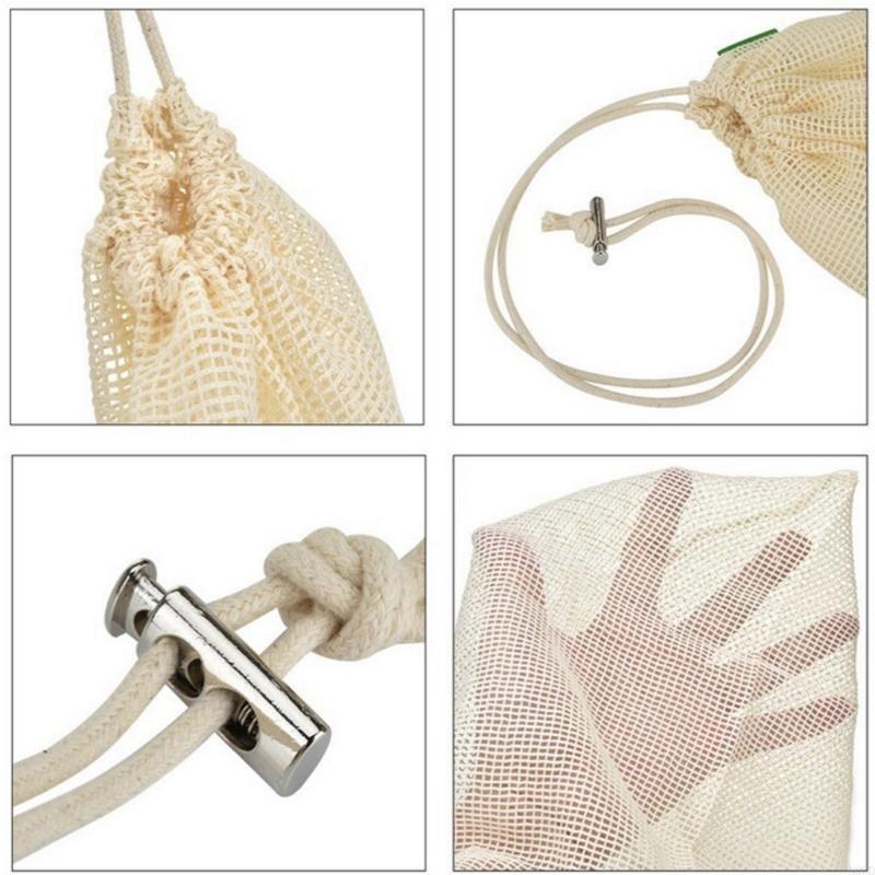 Produce Bag Reusable Mesh - コットンメッシュ農産物バッグ再利用可能な野菜や果物用のコットンネットバッグユーザーフレンドリーなショッピングに最適 N2UD