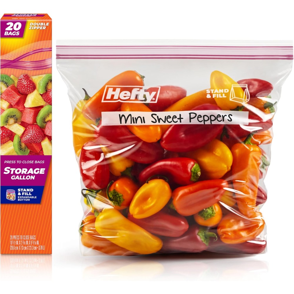 Food Storage Bag - プレス式で閉じるプラスチック製保存袋、食品保存用、冷凍保存用、20枚入り、再利用可能なジッパーロック式キッチン収納袋（ガロンサイズ）