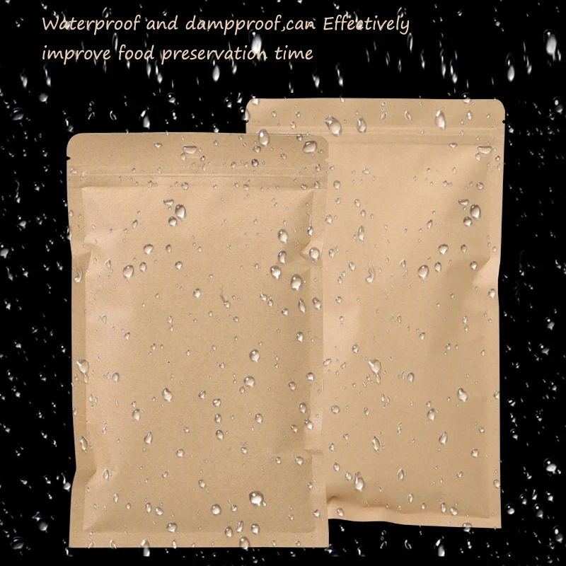 Food Storage Bag - 100 個ブラウンクラフト紙ジッパーロックポーチ再利用可能な防湿バッグハーブキャンディナッツ食品保存ポーチ用