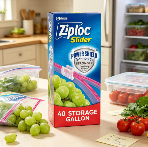 Food Storage Bag - 再利用可能なガロンサイズのスライダー式食品保存袋40枚入り、学校給食やキッチン整理に最適、漏れ防止パワーシールド技術搭載