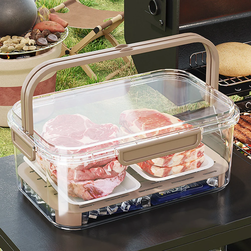 Food Storage Large Plastic Containers - ポータブル食品保存容器 大容量 気密鮮度ボックス 排水プレート付き 屋外ピクニック キャンプ用