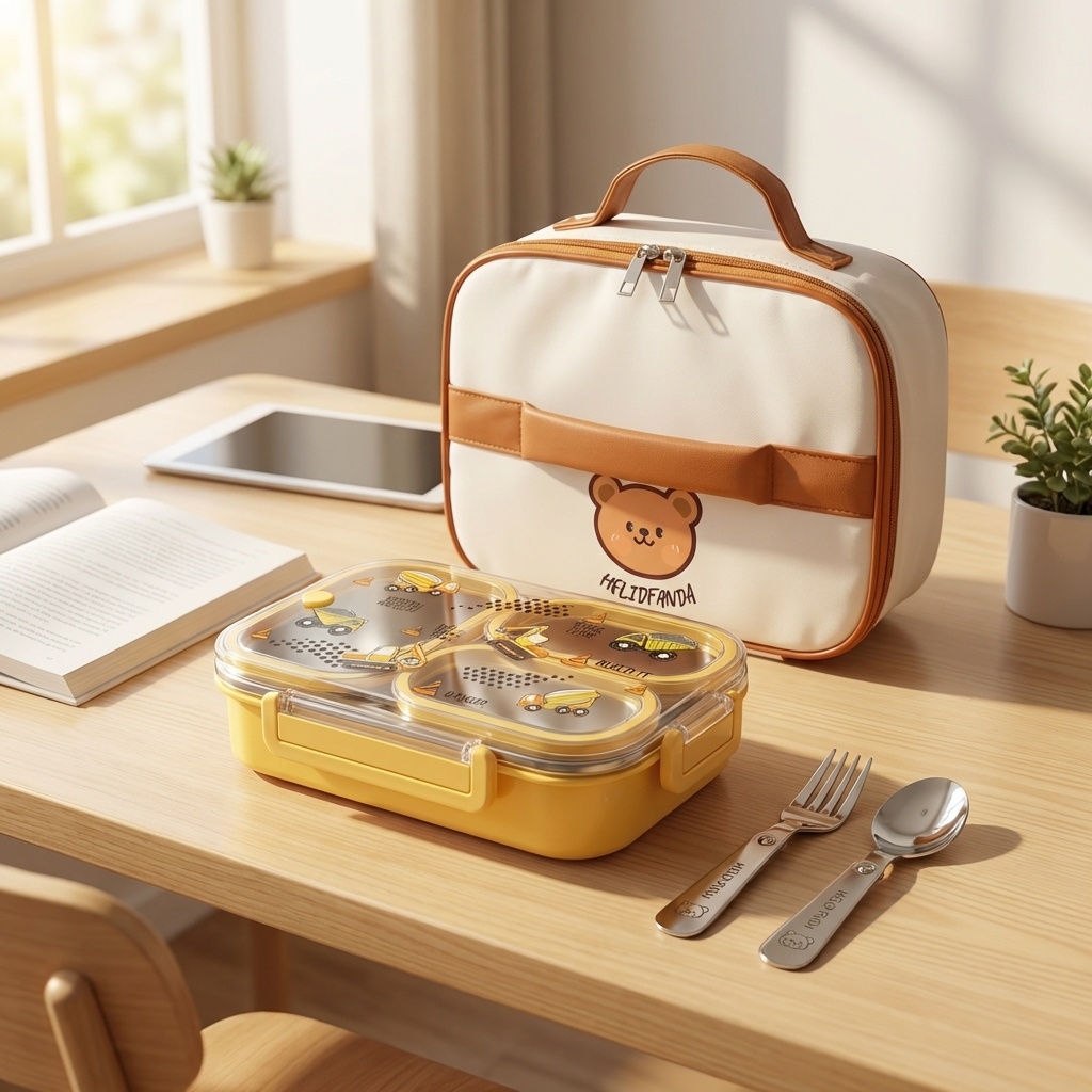 Food Storage Oven Safe - 900MLのかわいい304ステンレス製分割弁当箱、子供用、電子レンジ対応、持ち運び可能、漏れ防止、ハンドル付き食品容器