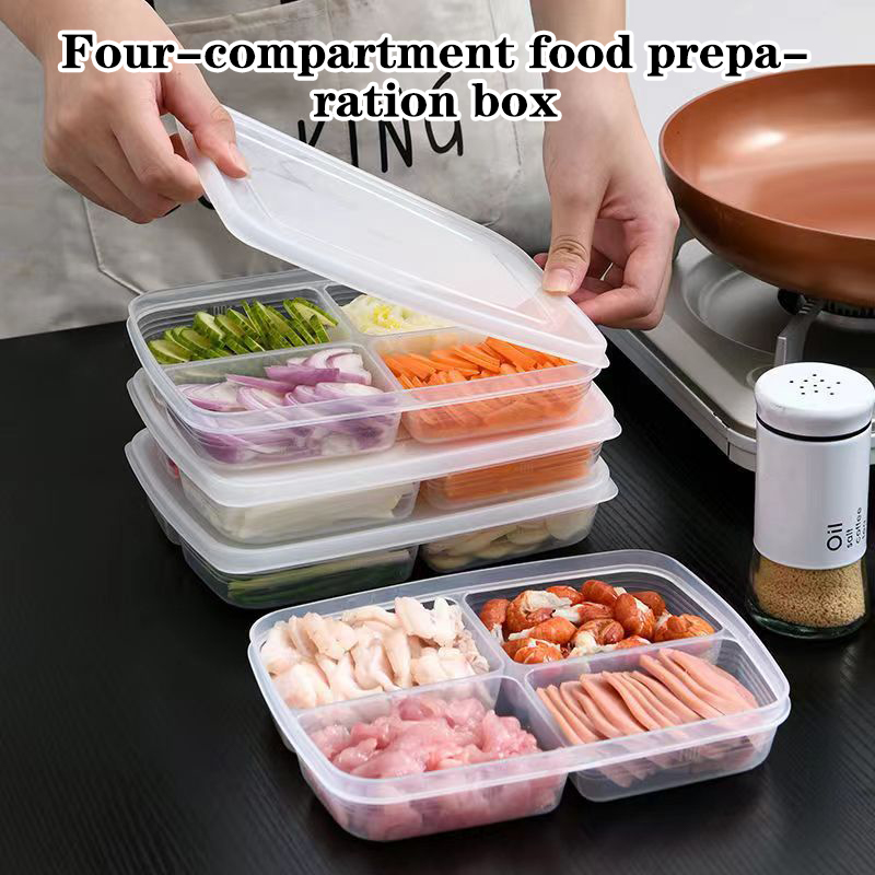 Food Storage Refrigerator - 新しい【4グリッドプラスチック収納ボックスポータブルコンパートメント冷蔵庫冷凍庫オーガナイザー透明食品果物小分けボックス】