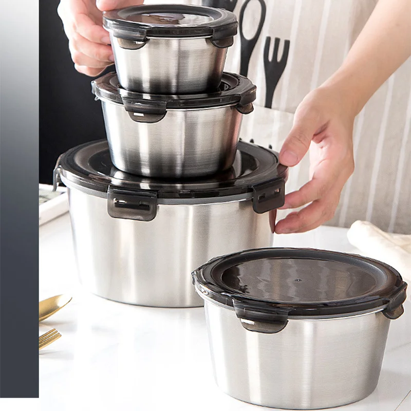 Food Storage Oven Safe - 蓋付きステンレス鋼弁当箱、食品容器、鮮度保存ボックス、家庭用漏れ防止収納ボックス、1100ml、2200ml、600ml、304 ml