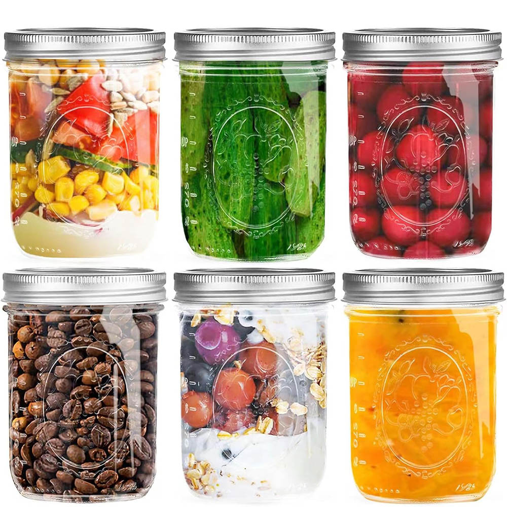 Food Storage With Lids - 16オンス広口メイソンジャー（蓋付き）、金属製気密蓋とバンド付きの缶詰ジャー、発酵、ピクルス作り、冷凍、保存用