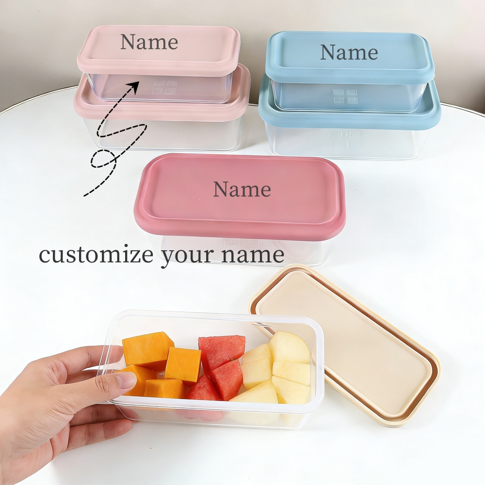 Food Storage Name - 500ml 900ml 名入れ可能 シリコン蓋付き食品保存容器 BPAフリー ベビーフード容器