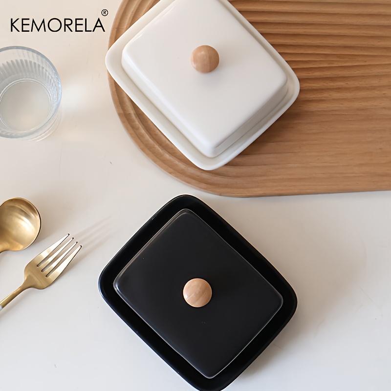 Food Storage For Restaurant - 蓋付きセラミックバターディッシュ 長方形 密閉式チーズ収納ボックス 高級感とエレガンスを兼ね備え、キッチンやレストランに最適