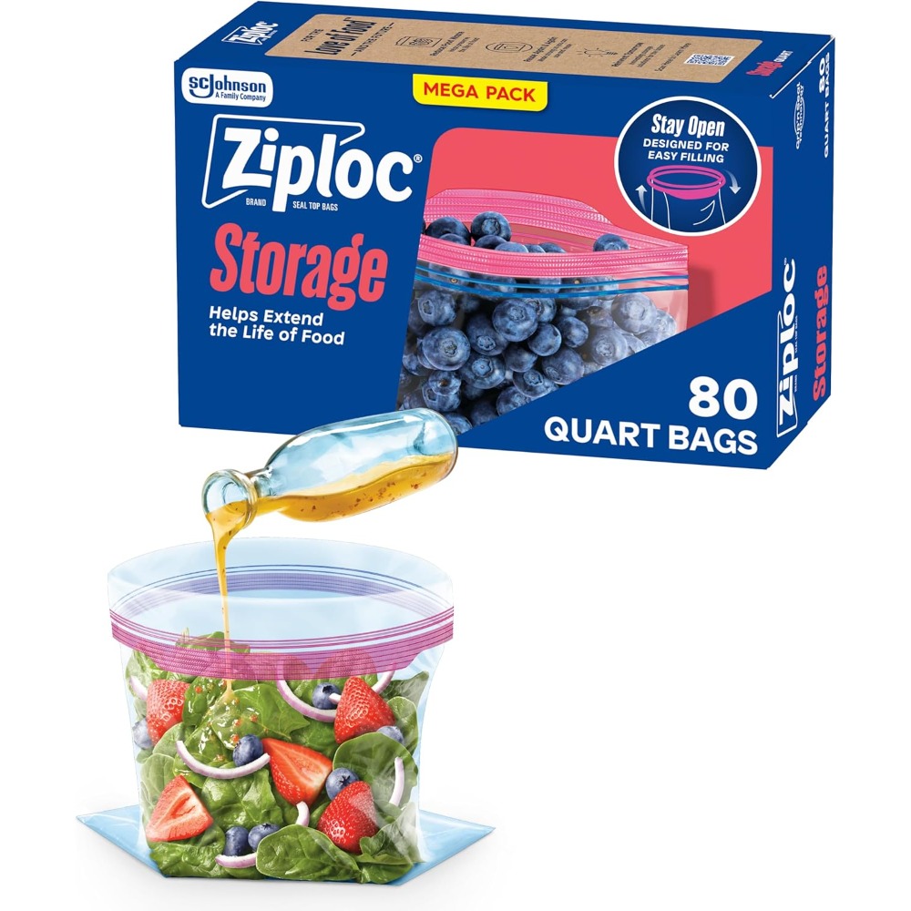 Food Storage Bag - スタンドアップクォートフードストレージバッグ、簡単に詰め替えて密封できる丈夫なジッパー付きヘビーデューティーフリーザーバッグ、80枚入りパック
