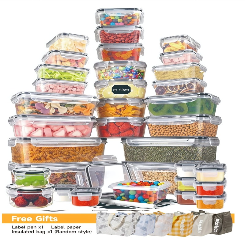 Food Storage Order - 48個入り BPAフリー食品保存容器セット – キッチン、パントリー、旅行用の蓋とラベル付き気密容器24個