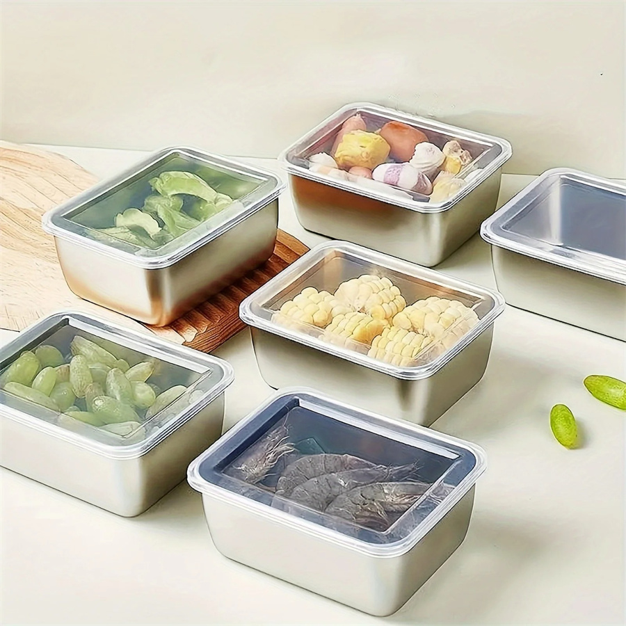 Food Storage Oven Safe - 1/3/5 個ステンレス鋼食品収納ボックス鮮度保持ボックス蓋付き、長方形ソーセージ麺フルーツ皿カバー付き