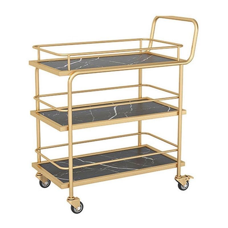 Food Storage For Restaurant - 北欧モバイルトロリートロリー収納ホテルワインゴールド多層錬鉄製ダイニングカーレストランフードトラック