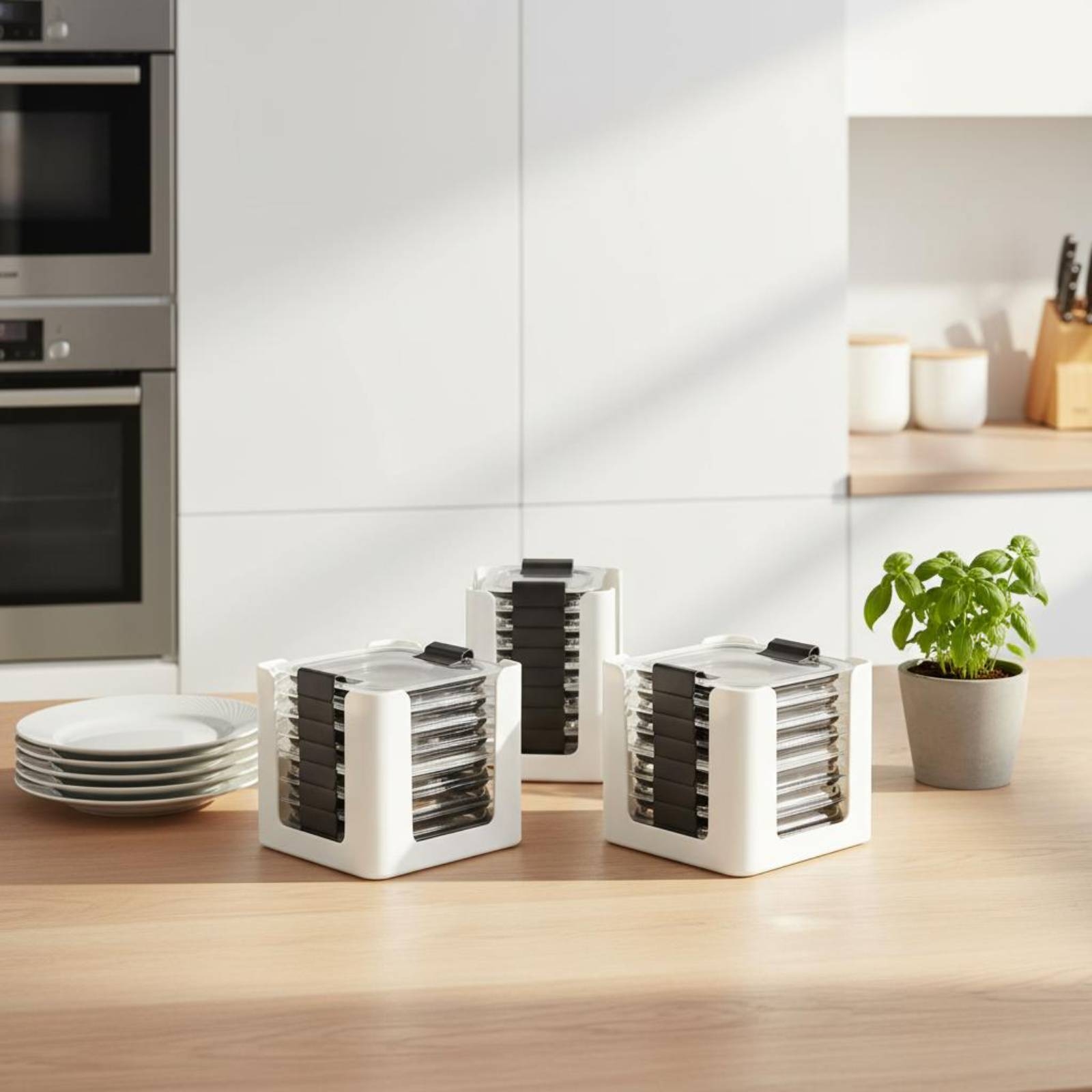 Food Storage In Cabinets - 3ピース蓋収納ラック長方形食品容器蓋オーガナイザー丸みを帯びた正方形の開口部BPAフリー キッチンキャビネット用