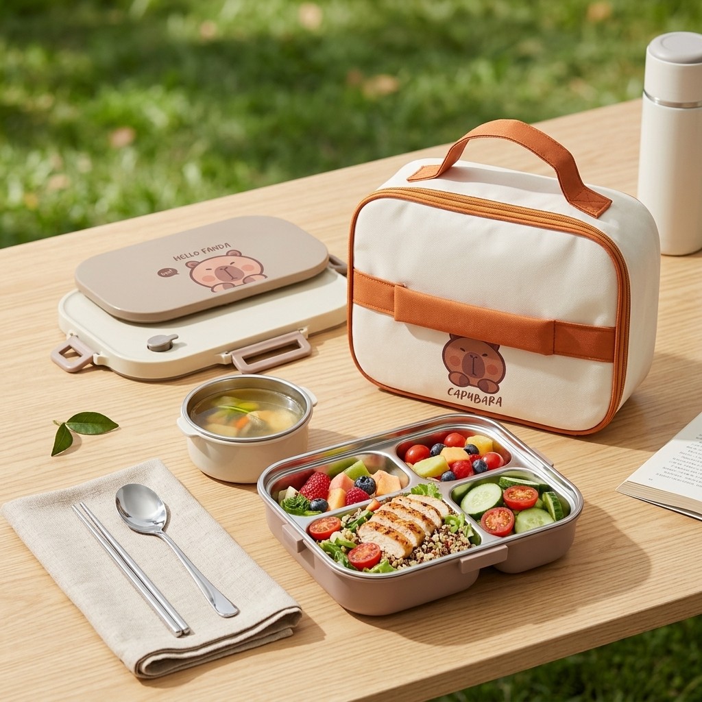 Food Storage 30 Years - 電子レンジ対応304ステンレス製弁当箱セット、漏れ防止仕切り付き食品保存容器、保温バッグ付き、子供、大人、学校用