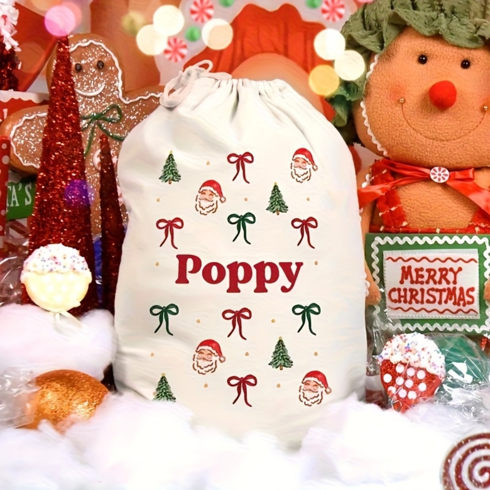 パーソナライズされたシンプルなサンタ＆クリスマスボウ付き巾着 - Food Storage Name のレビューと価格