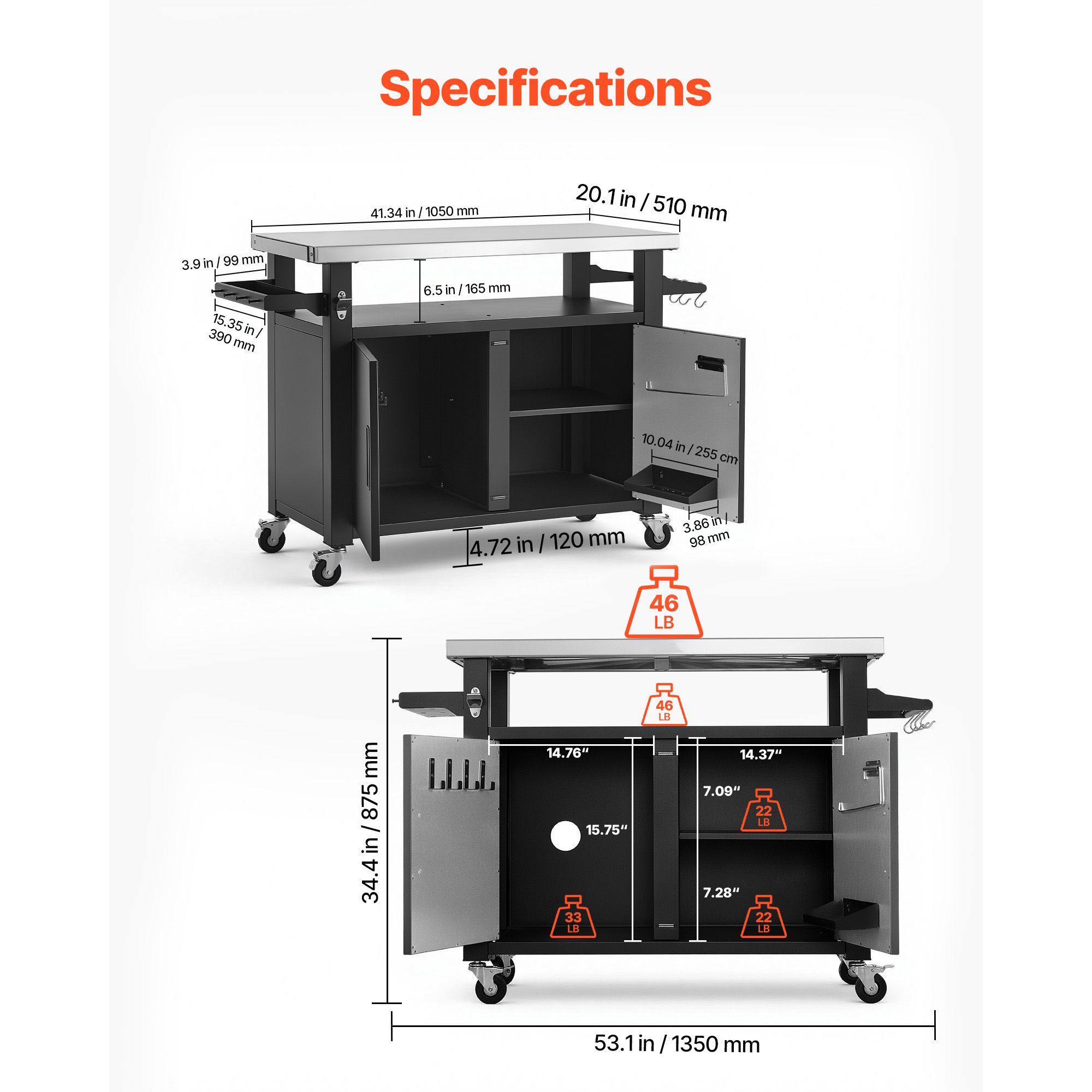 屋外グリルカート（収納キャビネット付き）、53.1インチグリ - Food Storage In Cabinets のレビューと価格