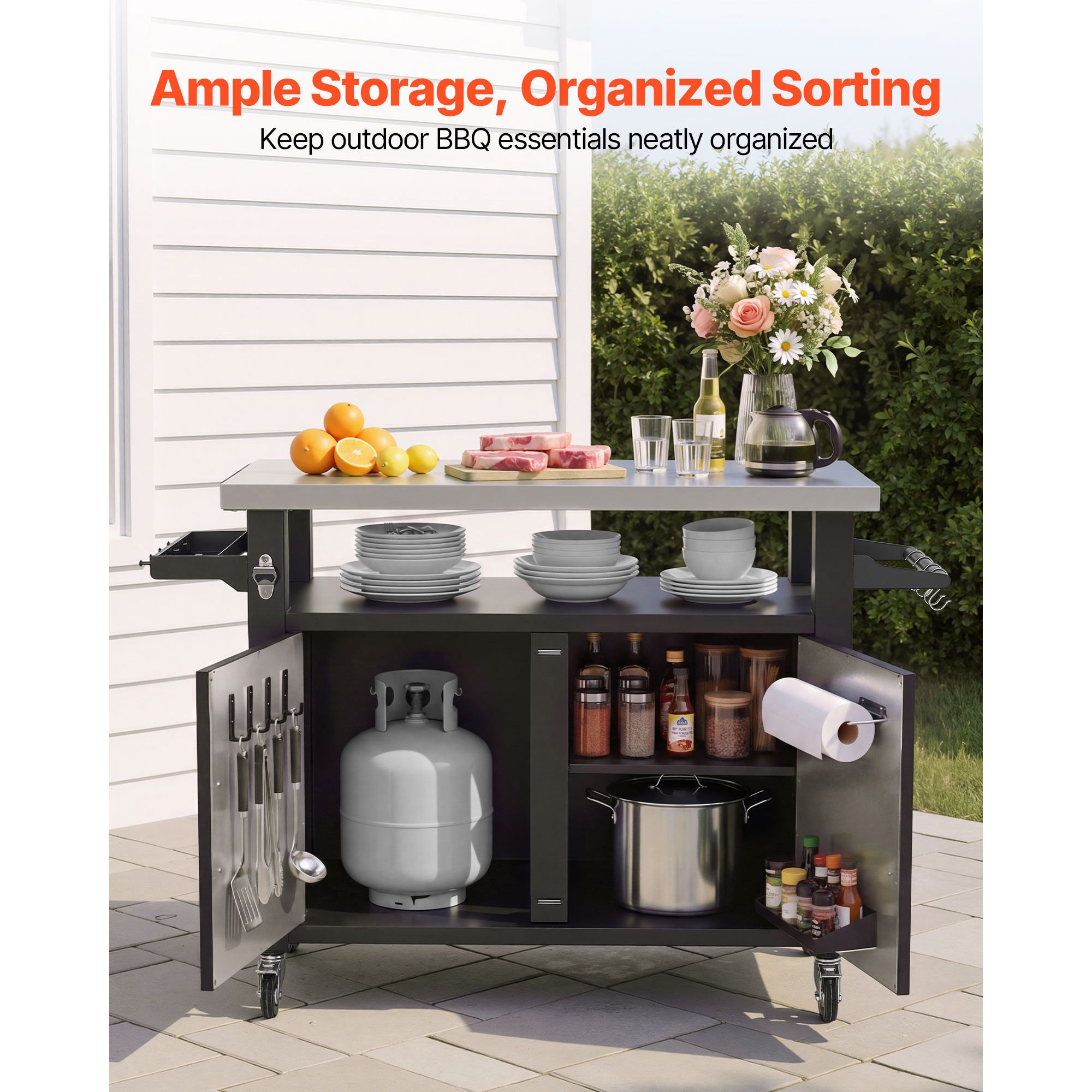 屋外グリルカート（収納キャビネット付き）、53.1インチグリ - Food Storage In Cabinets のレビューと価格
