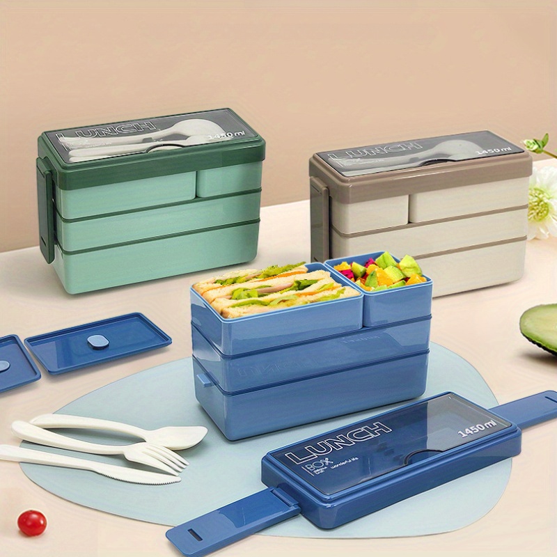 カトラリー付き大容量弁当箱,多層食品保存,積み重ね可能な漏れ - Food Storage Large Plastic Containers のレビューと価格
