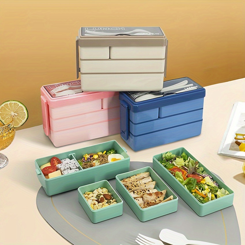 カトラリー付き大容量弁当箱,多層食品保存,積み重ね可能な漏れ - Food Storage Large Plastic Containers のレビューと価格