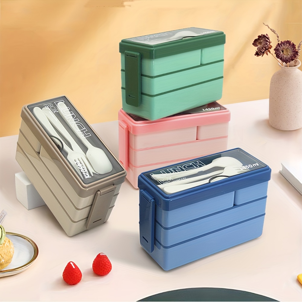 カトラリー付き大容量弁当箱,多層食品保存,積み重ね可能な漏れ - Food Storage Large Plastic Containers のレビューと価格