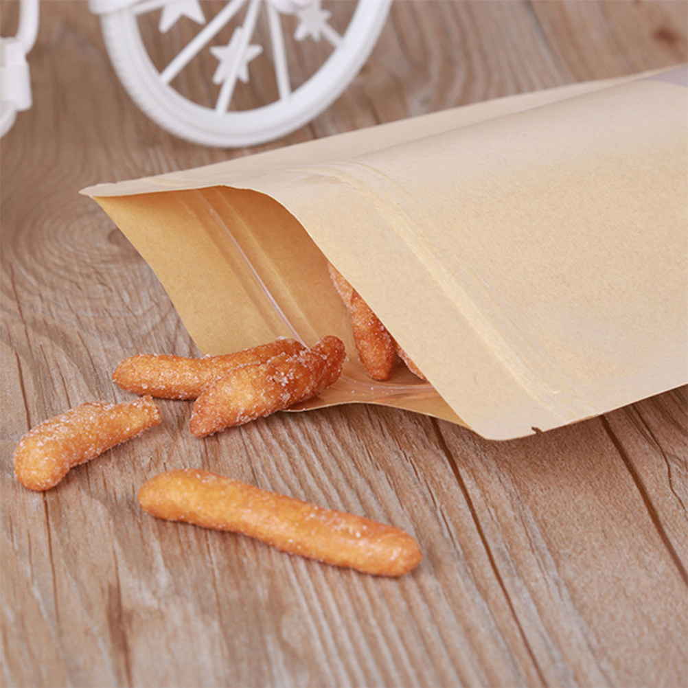 50枚入りクラフト紙ジッパー付き自立型窓付きバッグ、再利用可 - Food Storage Bag のレビューと価格
