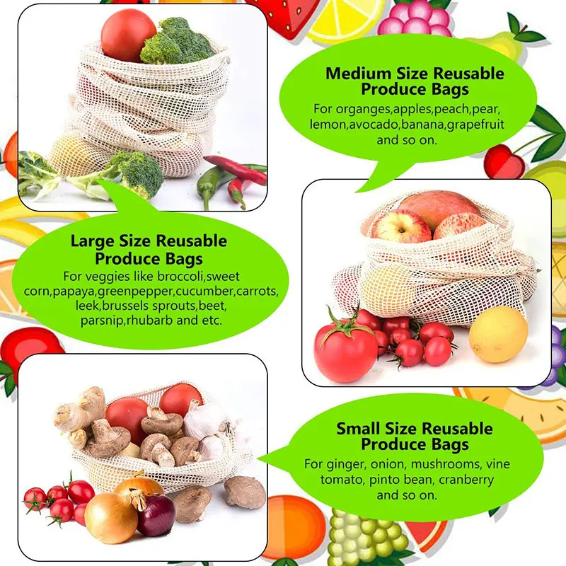 3 6 10 個再利用可能な農産物バッグセットエコバッグ綿メ - Produce Bag Reusable Mesh のレビューと価格
