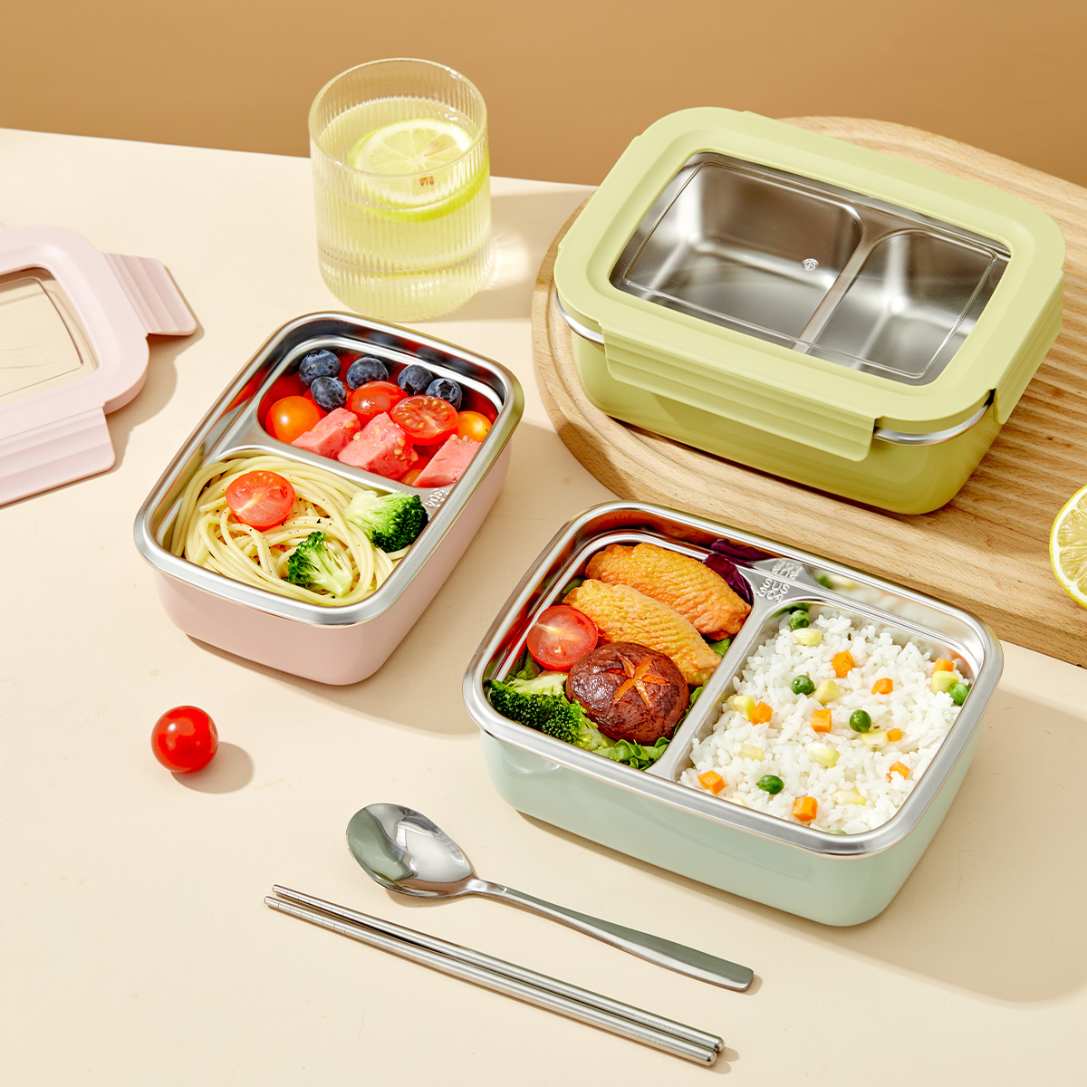 電子レンジ 304 ステンレス鋼コンパートメント弁当箱積み重 - Food Storage Hot のレビューと価格