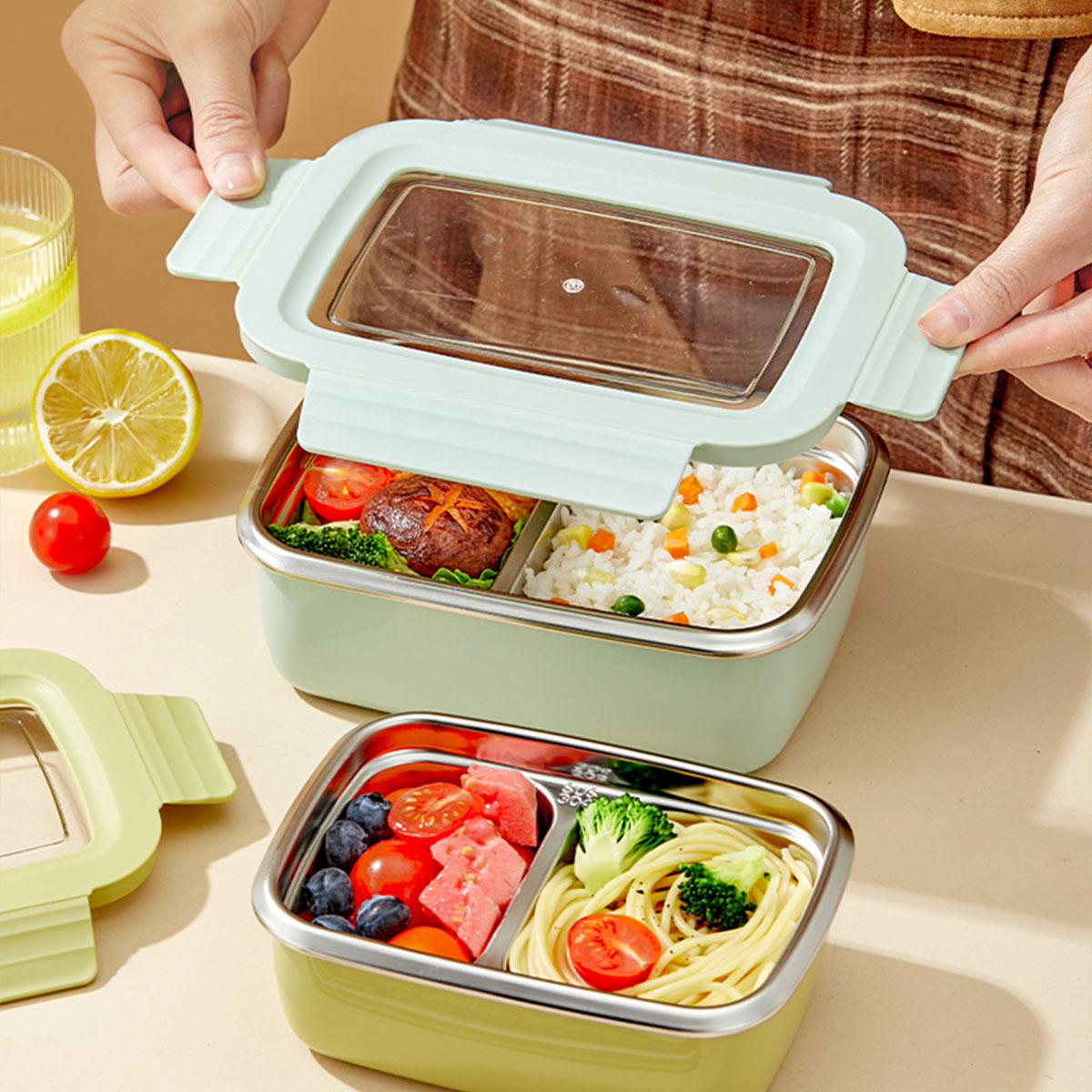 電子レンジ 304 ステンレス鋼コンパートメント弁当箱積み重 - Food Storage Hot のレビューと価格