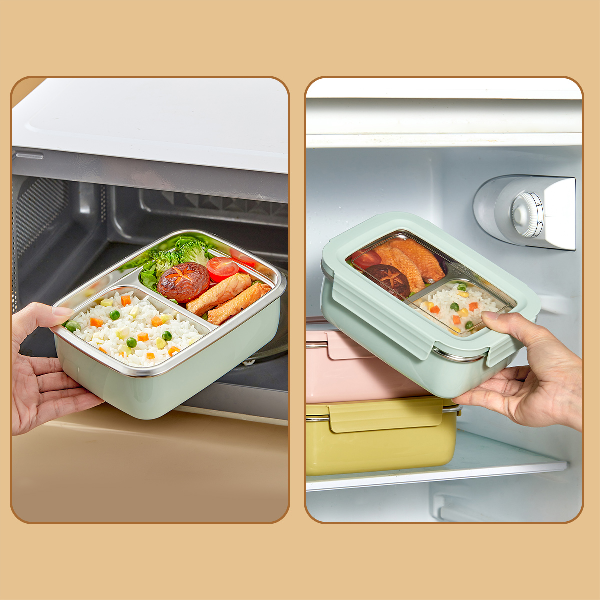 電子レンジ 304 ステンレス鋼コンパートメント弁当箱積み重 - Food Storage Hot のレビューと価格