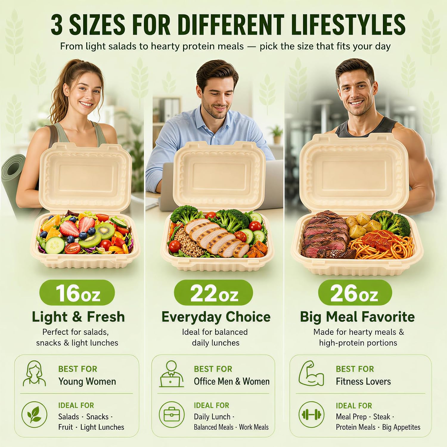 50個入り 16オンス クラムシェル型テイクアウト容器、天然 - Food Storage Oven Safe のレビューと価格