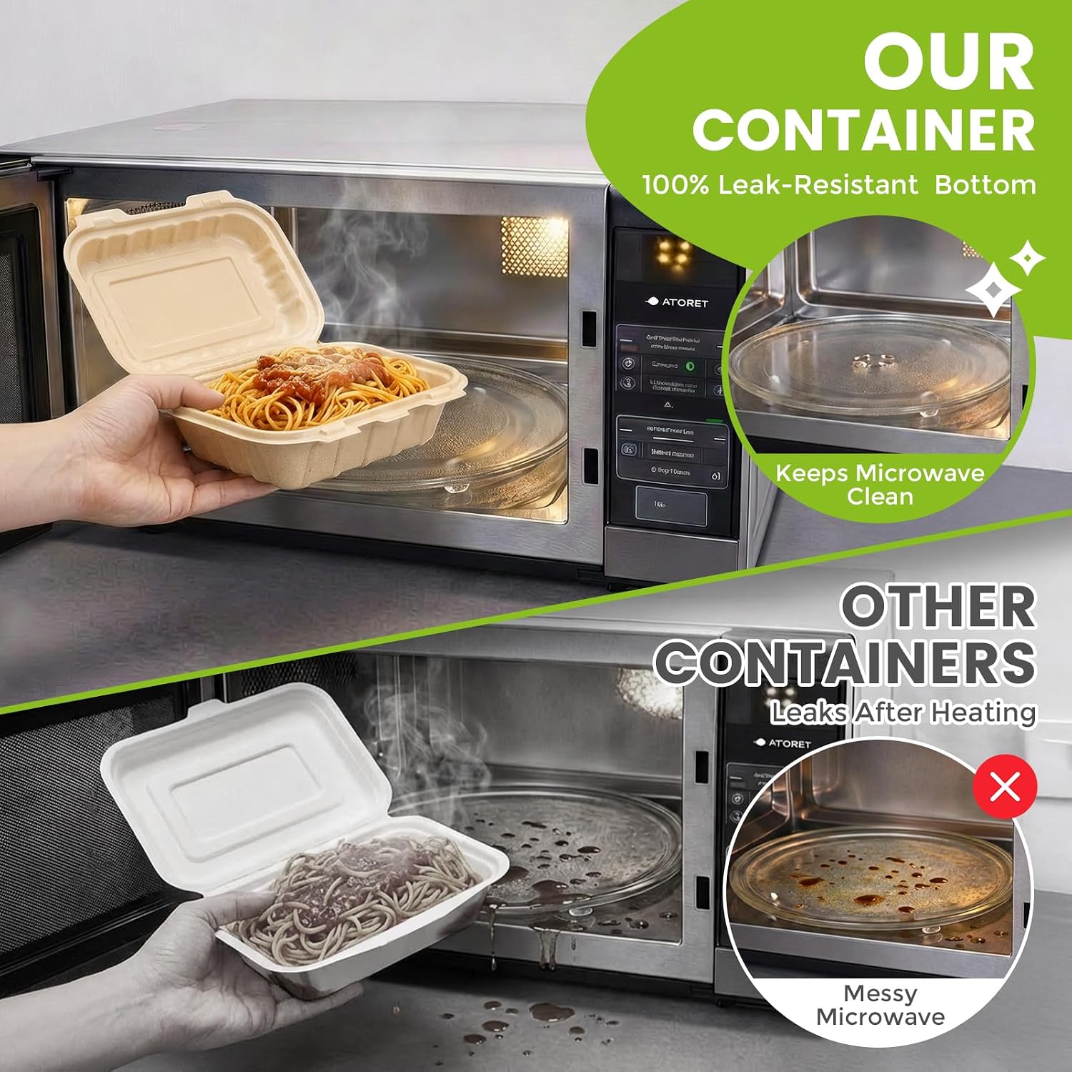 50個入り 16オンス クラムシェル型テイクアウト容器、天然 - Food Storage Oven Safe のレビューと価格