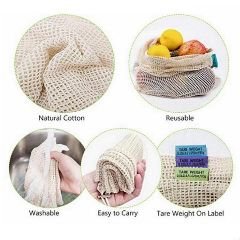 コットンメッシュ農産物バッグ再利用可能な野菜や果物用のコット - Produce Bag Reusable Mesh のレビューと価格