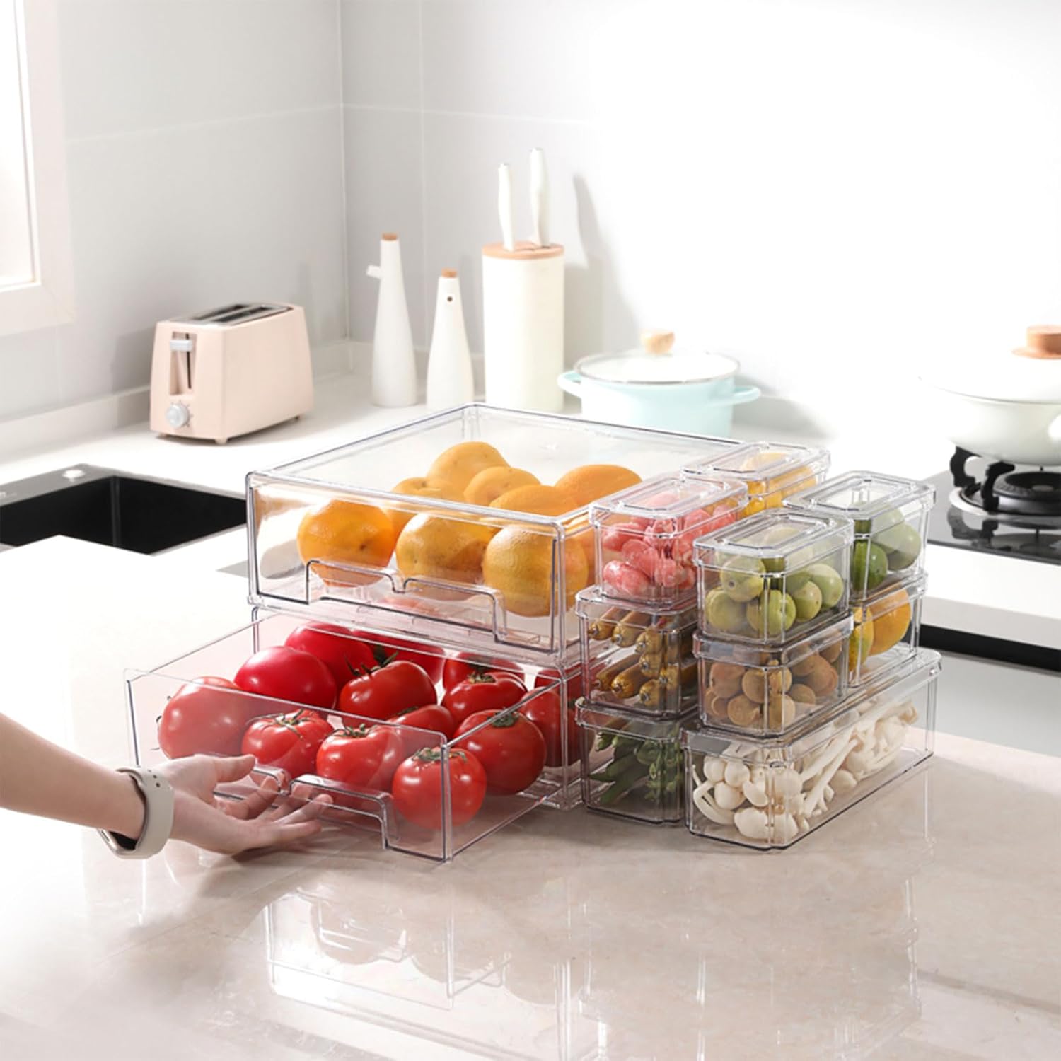 10/14個入り 冷蔵庫オーガナイザービン 蓋付き 引き出し - Food Storage Without Plastic のレビューと価格