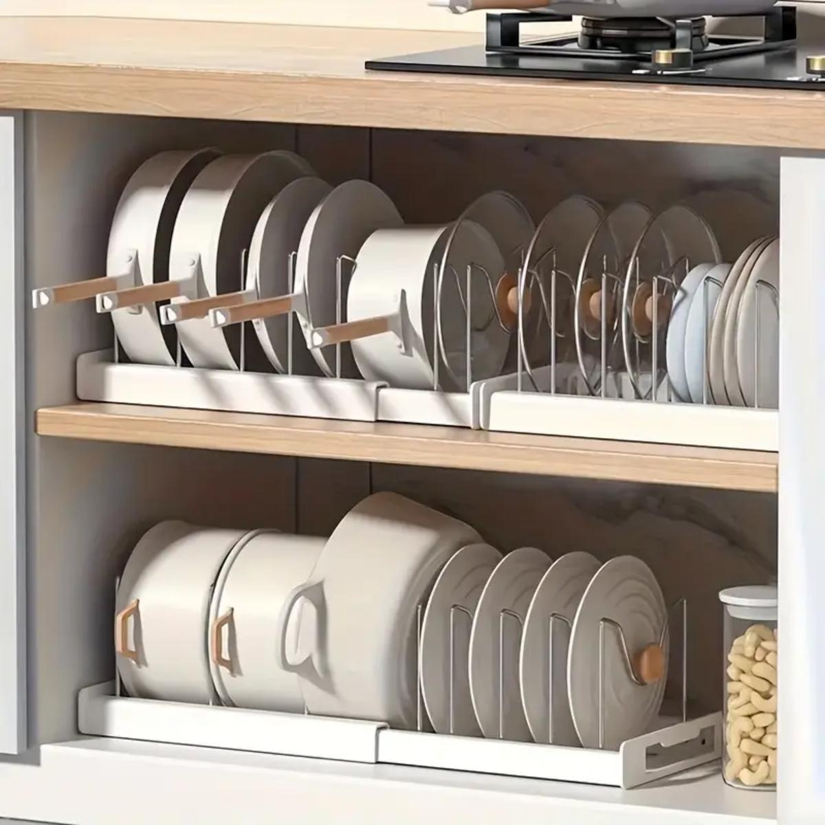 拡張可能なキッチンポットパンオーガナイザー、キャビネット下用 - Food Storage In Cabinets のレビューと価格