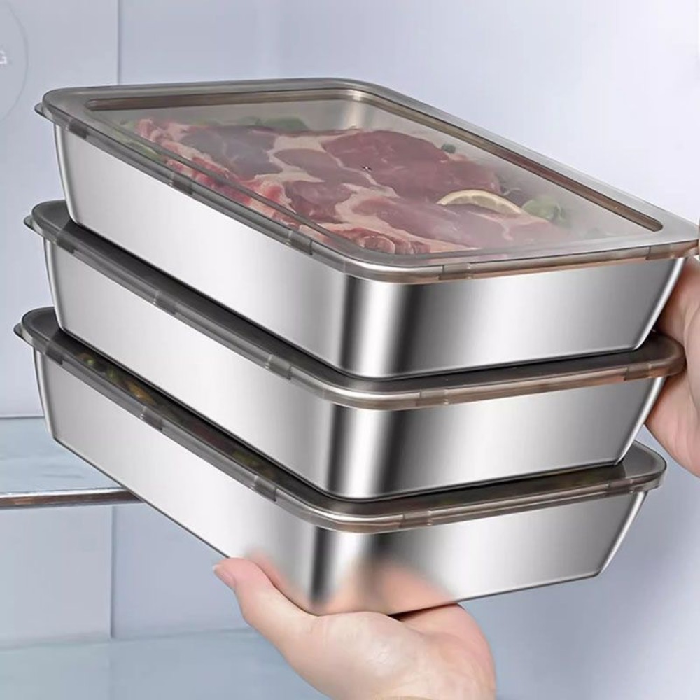 食品グレードのステンレス製サービングトレイ（蓋付き）、多目的 - Food Storage Order のレビューと価格