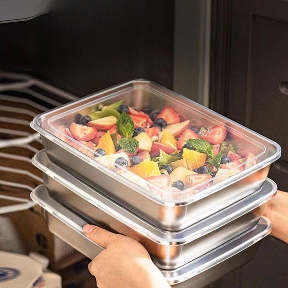 食品グレードのステンレス製サービングトレイ（蓋付き）、多目的 - Food Storage Order のレビューと価格