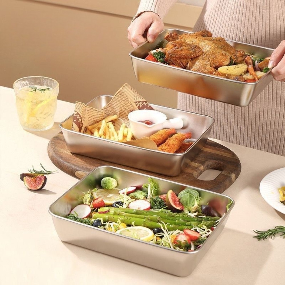 食品グレードのステンレス製サービングトレイ（蓋付き）、多目的 - Food Storage Order のレビューと価格